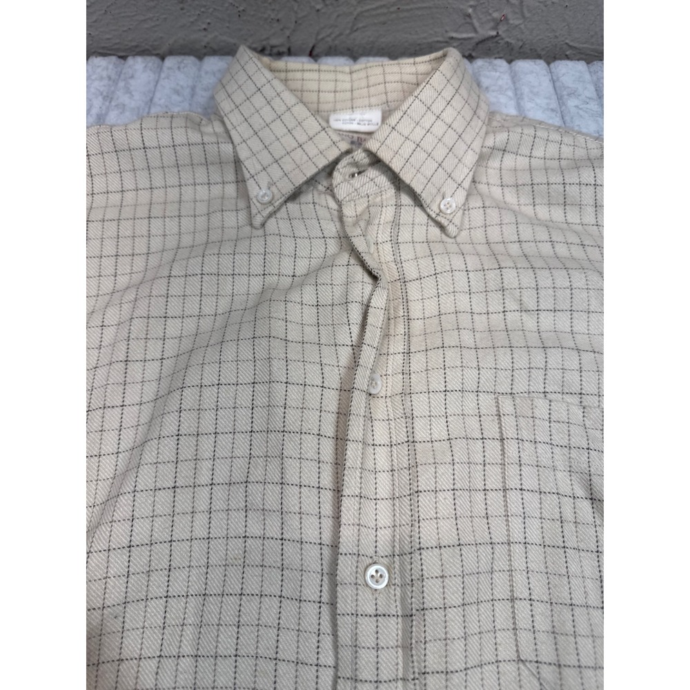 Luciano Barbera The Blanc Shirt Mens XL Beige Brown Grid Cotton Flannel Italy